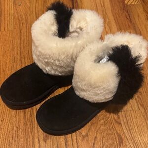 UGG Black and Cream Fur Boots